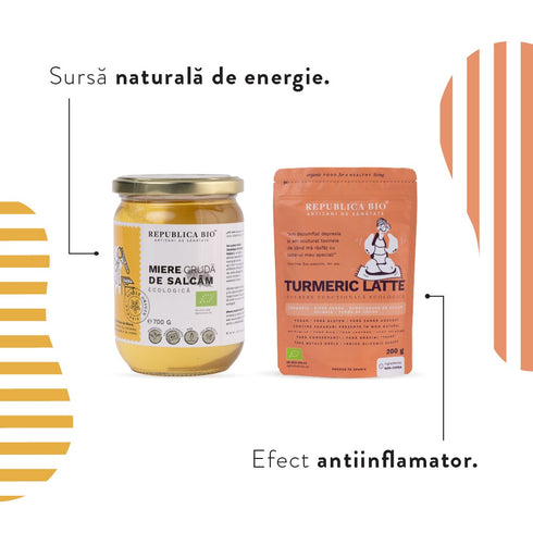 GOLDEN CARE, pachet promotional (Miere salcam + Turmeric Latte), ecologic, 900g
